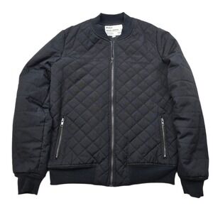 RVCA Quilted‎ Bomber Jacket Mens Small Black Zip Up Casual Outerwear Varsity